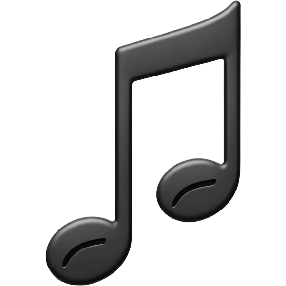 single musical note emoji, deep matte black metal material, smooth rounded geometry emoji