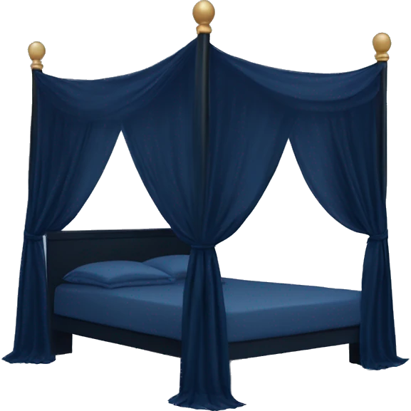 Midnight blue canopy bed with sheer curtains emoji