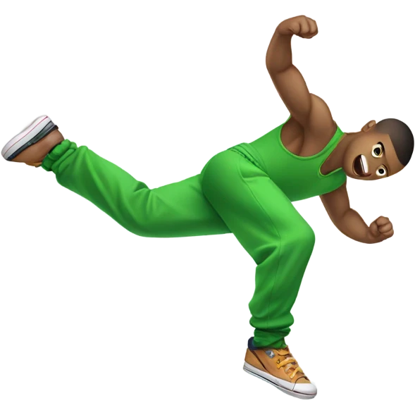 Bboy in a green short pants  doing one hand freeze open legs emoji