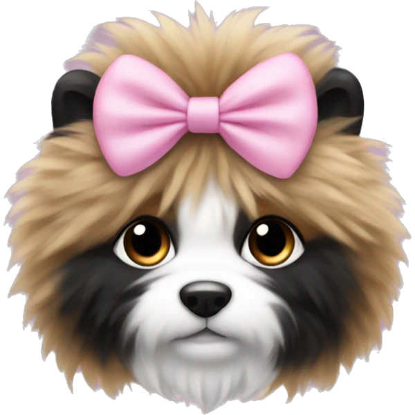 fluffy with black white and tan fur wearing pink bow emoji