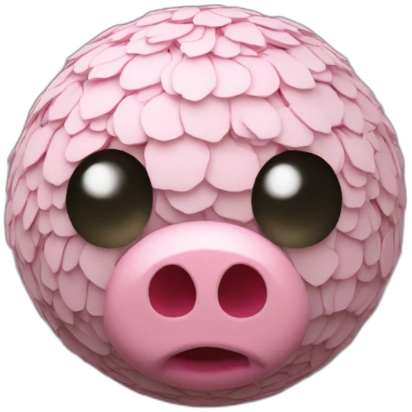 3d sphere with a cartoon wide peony Pig skin texture with spooky eyes emoji