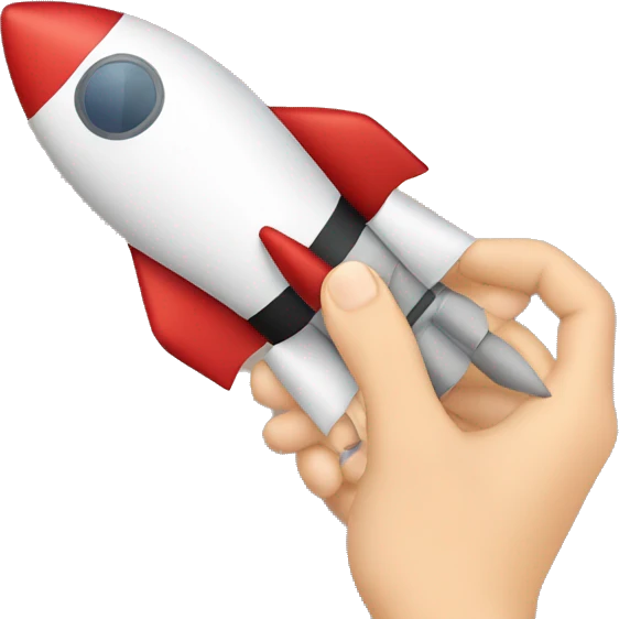 a hand holding a space rocket emoji
