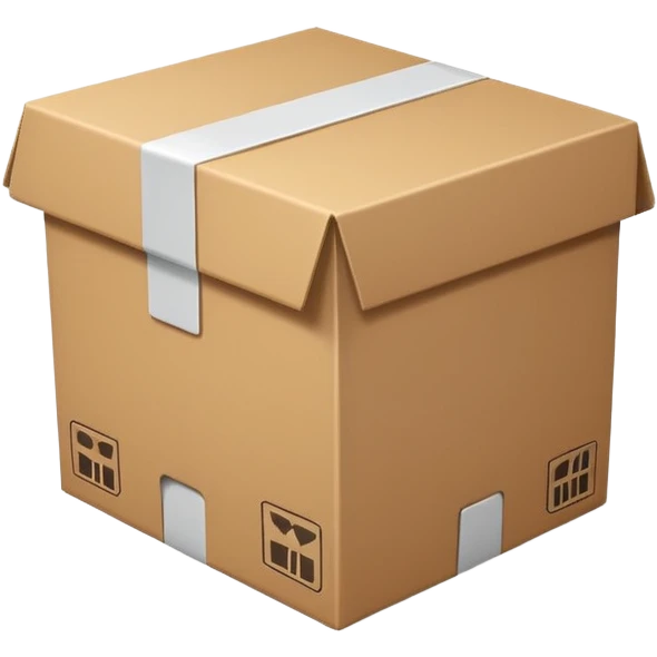 Minimal line-art icon of a shipping box, simple modern style, clean outlines, slightly 3D, no background, transparent, represents “reselling / e-commerce / flipping items” emoji