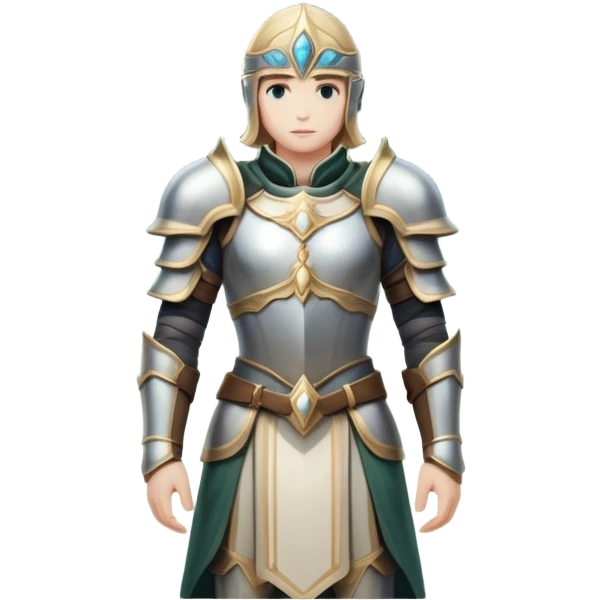 An icon featuring a hero with a closed visor, standing in a majestic, mystical landscape, inspired by RPGs like Elden Ring. The design includes a stunning, ethereal background with towering castles and distant mountains, symbolizing the adventure and mystery. Transparent background emoji