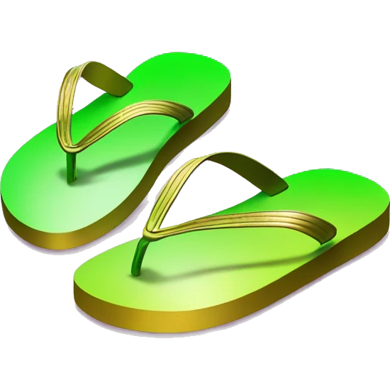 Realistic metallic gold lime green gradient pair of summer flip flops isolated. emoji