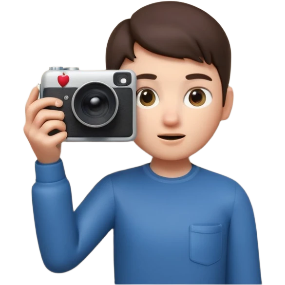 Apple Memoji style, person peeking from behind a wall, 
holding a camera, sneaky expression, one eye visible, 
smooth 3D render, soft gradients, white background, square format
 emoji