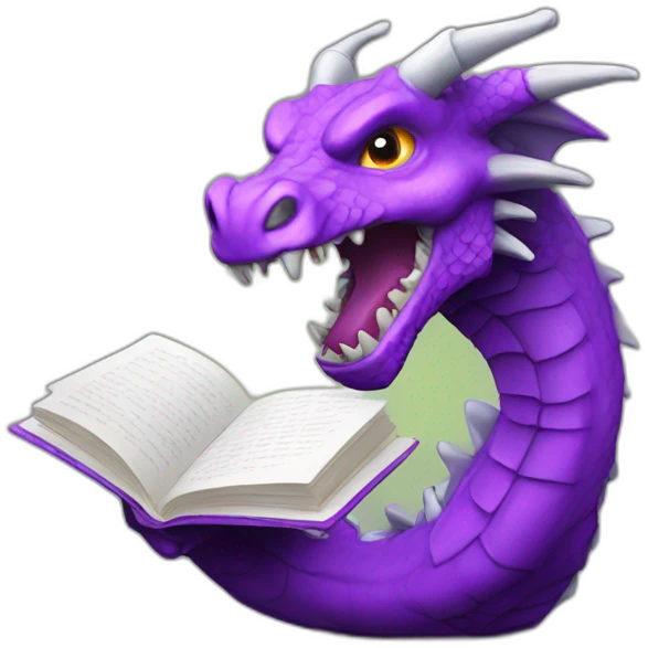 purple dragon head holding book with "RIP" title emoji