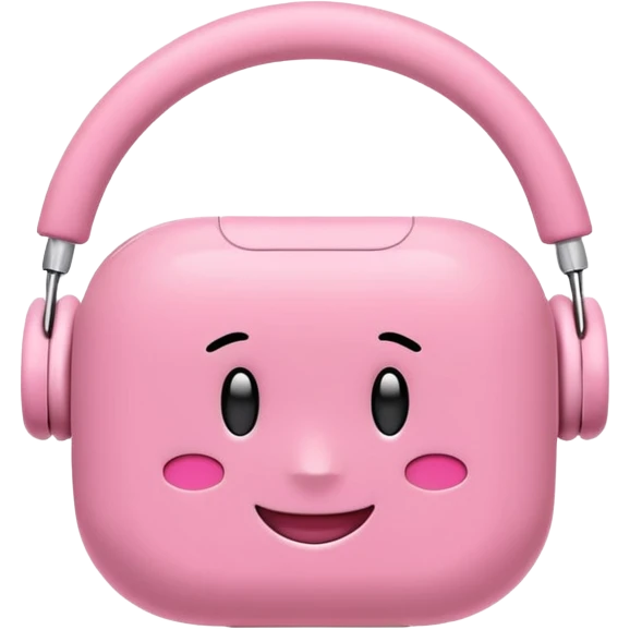 Create a pink happy circle emoji who listens to music on AirPods Max make them always this style  emoji