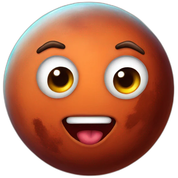 planet mars with a lovely face emoji
