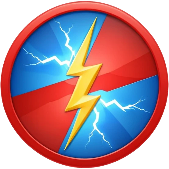 Red and blue lightening in a circle shape with effects emoji