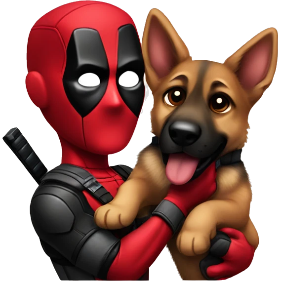 Deadpool holding a German shepherd puppy emoji
