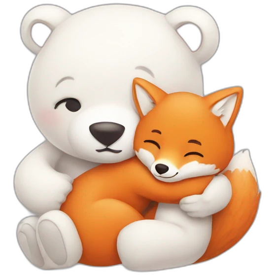 white Bear lovely hugs a fox emoji