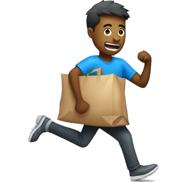 Ladron corriendo con una blosa de basura con dinero emoji