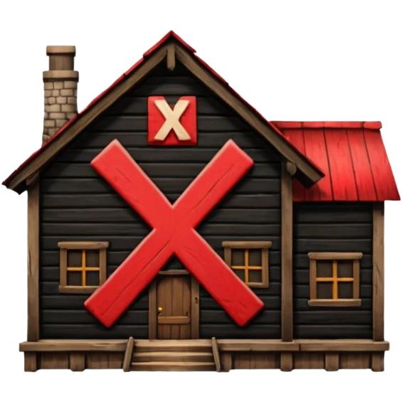 an inn with a big red  X on it emoji