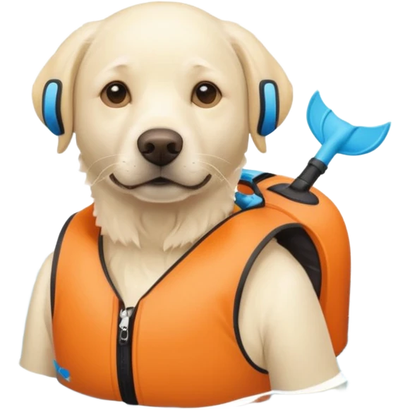 White labrador with snorkel and and swimmers vest emoji
