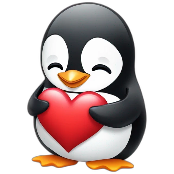 Penguin hugging a heart emoji