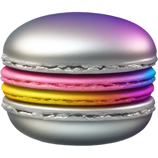 Realistic metallic silver macaroon with gradient colorful filling  emoji