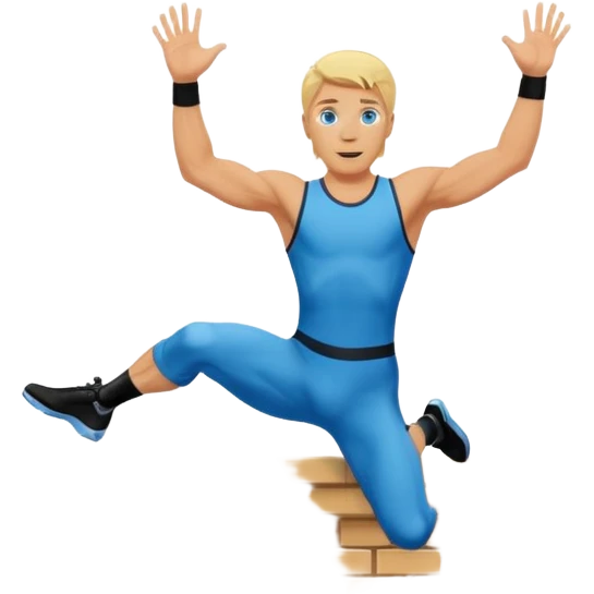 Blonde stuntman with blue eyes jumping over a wall emoji