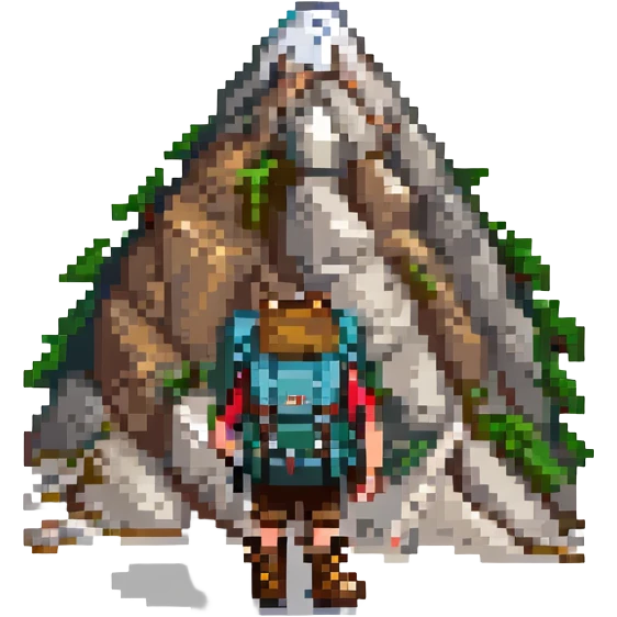a mountain with a backpack and hiking boots emoji