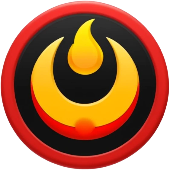 Círculo totalmente negro, adentro del círculo un símbolo de encendido y apagado en color blanco y una letra N en color rojo emoji