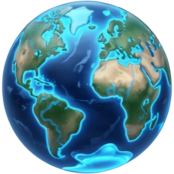 minimalistic 3d blue neon glowing transparent earth planet emoji