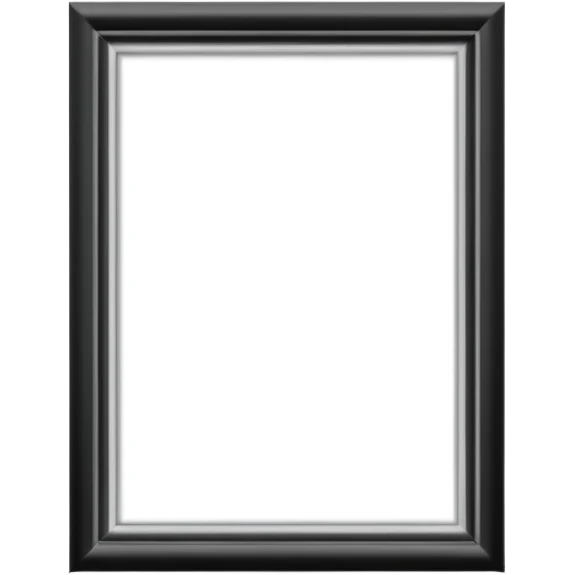 Minimalist emoji-style sticker of an empty rectangular picture frame, with pitch-black center. Clean edges, no texture, grayscale only.
 emoji