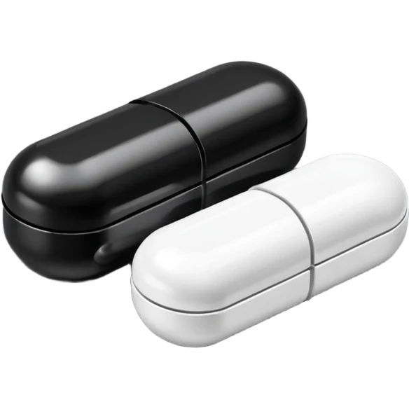 Minimalistic futuristic black medicine pills pack emoji, metallic black and white, reflective sleek surfaces, flat vector design, high-tech clean UI icon emoji