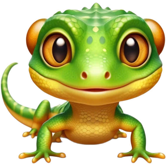 cinematic-cute-realistic gecko-portrait-emoji,-head-tilted-playfully-and-inquisitively,-featuring-a-small,-charming-body-with-smooth,-vividly-patterned-scales,-bright,-sparkling-eyes-and-delicate,-sticky-toe-pads,-simplified-yet-irresistibly-adorable emoji