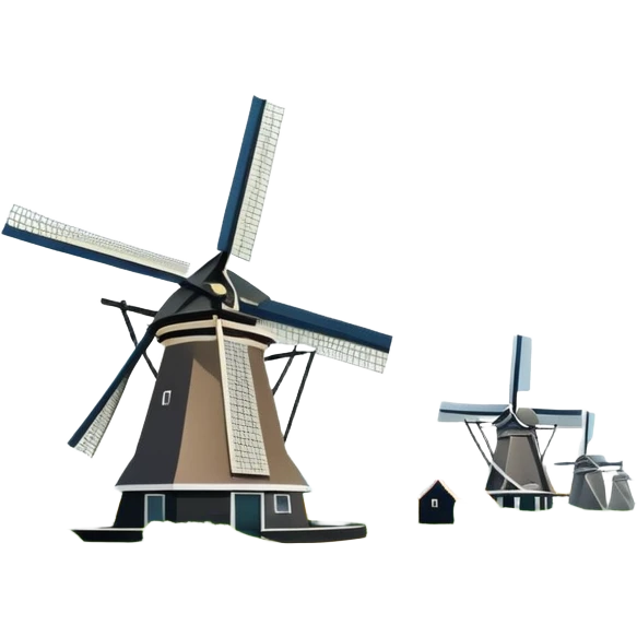 cinematic-realistic-kinderdijk-windmills-landmark-emoji,-showcasing-traditional-dutch-windmills-aligned-along-a-tranquil-canal,-with-lush-green-fields emoji