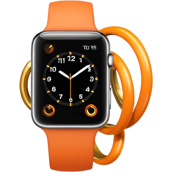 a orange apple watch with fitness rings in the style of an ios emoji  emoji
