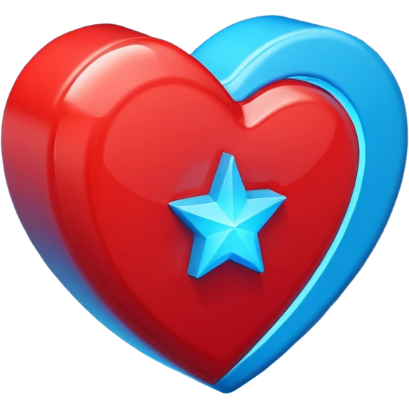 A blocky geometric red 3D heart with a glowing blue star inside emoji