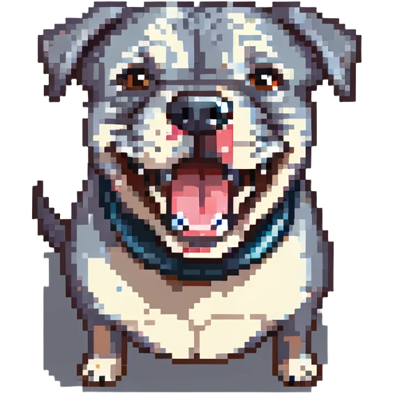 round circle puppy head only, full grey bleu staffy, big open mouth, big tongue out, stupid expression emoji