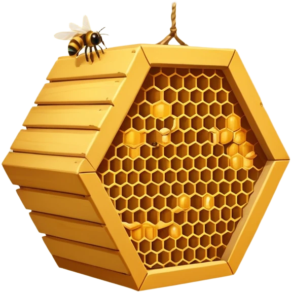 A small hive nestled between tree branches with worker bees. emoji