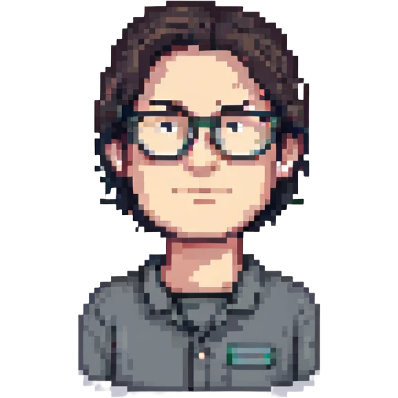 pixel art portrait of a man about 50 years old, dark hair, wearing glasses emoji