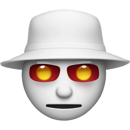 Someone wearing a MAGA hat that comes over their face and makes them a robot emoji
