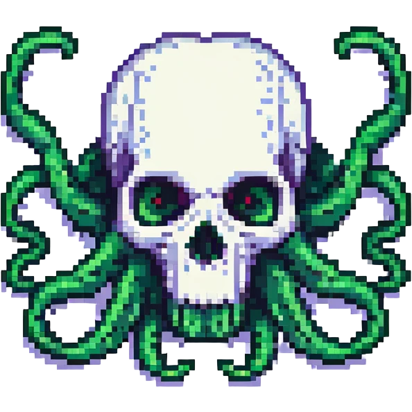 crâne infesté de tentacules, style pixel art, petit format emoji
