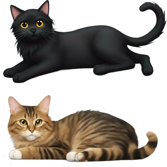 a long haired tabby cat and black cat emoji