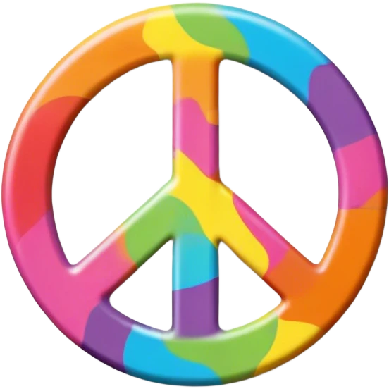 A round hippie colored button with a peace sign in the center emoji