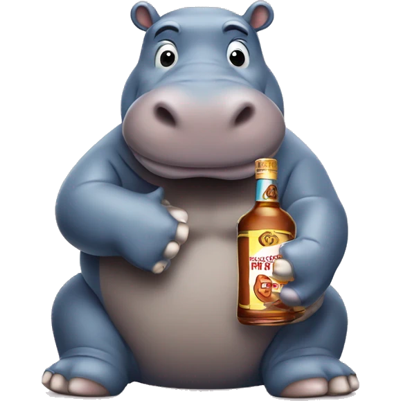 Hippo with malibu rum bottle in hands in classic iOS emoji style  emoji
