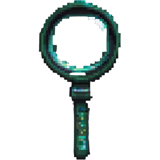 magnifying glass on a digital interface, pixel art style emoji