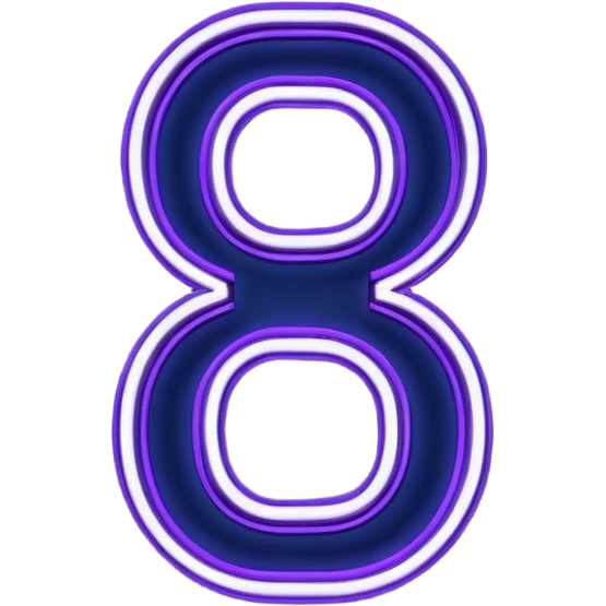 Neon sign in the form of numbers "18+" in dark purple and dark blue tones emoji