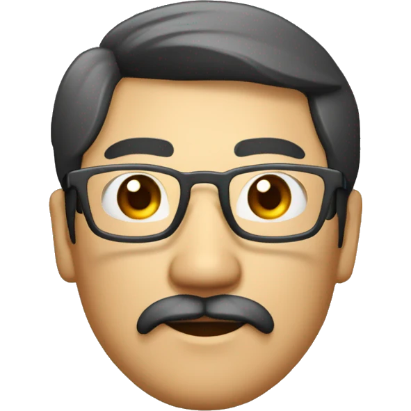 homme asiatique yeux en amande avec une moustache et un bouc et des lunette transparante  emoji