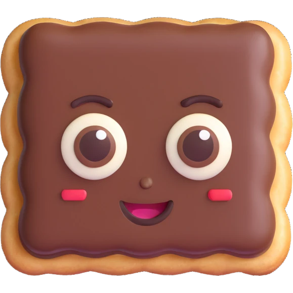 Rectangular chocolate mini pastry, palav mischievous eyes, tilted slightly, small grin, text above: "ПАСТИЧКА", chibi style, Twitch emoji style, transparent background, colorful

 emoji