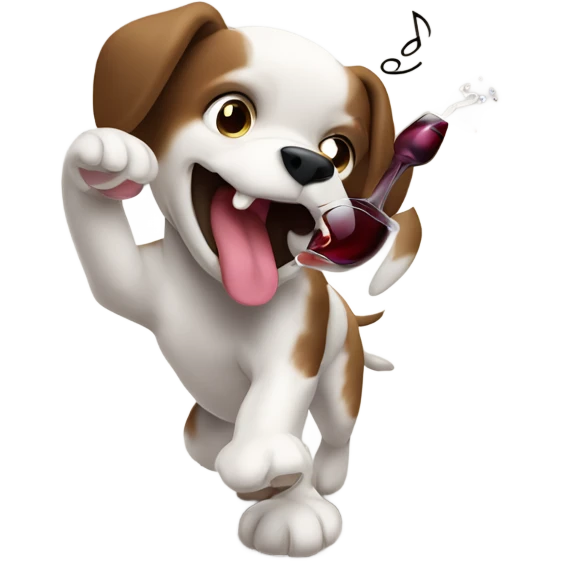 Um cachorro dançando e bebendo vinho  emoji