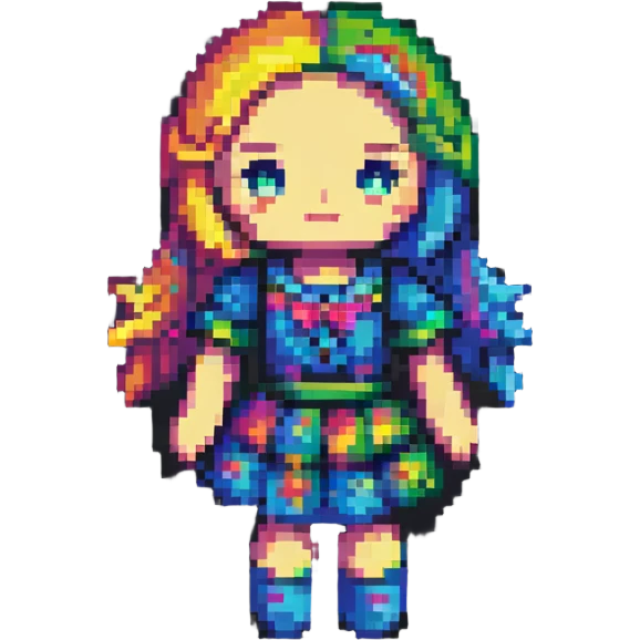 boneca, cute doll, pixel art style, pixelated, colorful, no text emoji