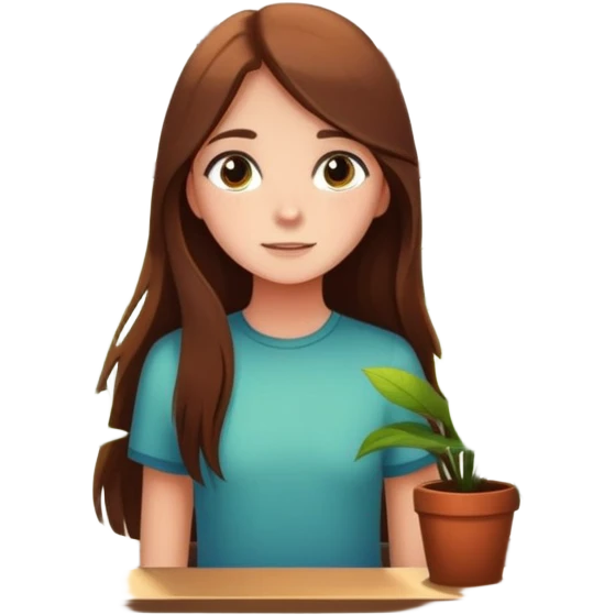 Girl with long brown hair looking out a window with sunbeams and houseplants around her in the background cartoon style  emoji