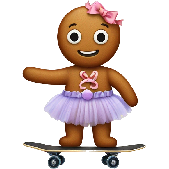 Gingerbread man wearing a tutu on skateboard  emoji