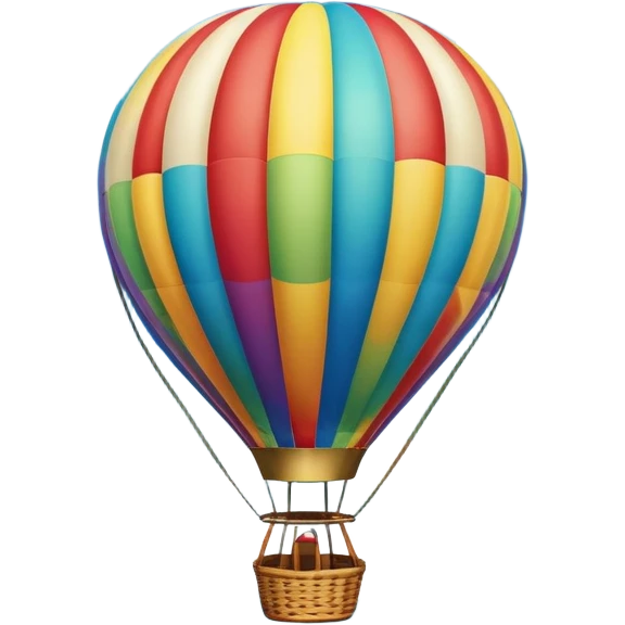 A colorful hot air balloon floating gracefully above the ground, with a clear sky and distant hills in the background. The balloon's vibrant colors stand out against the soft clouds, capturing the peaceful yet adventurous spirit of hot air ballooning. emoji