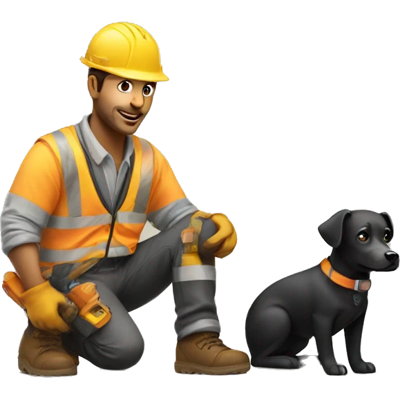 Construction worker with small black dog  emoji