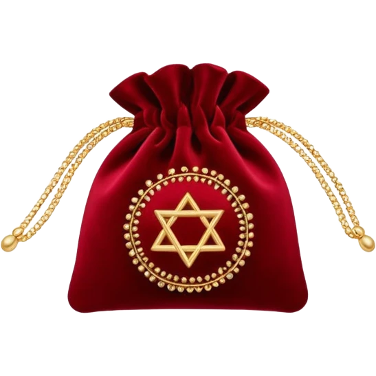 velvet pouch with embroidered symbols and shimmer emoji